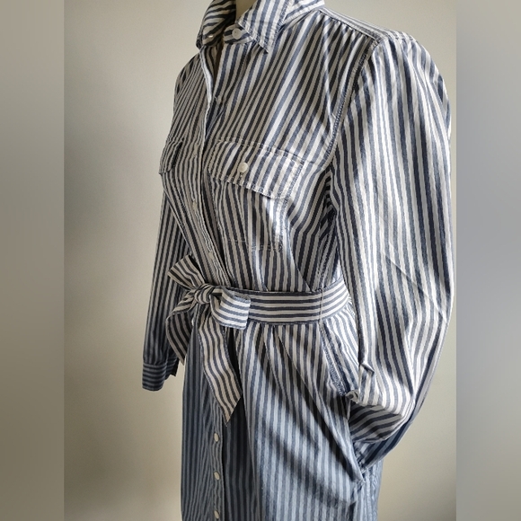 Lands' End Classic Cotton Shirt Dress Ombre Blue Stripe Preppy Size Small - Picture 10 of 17